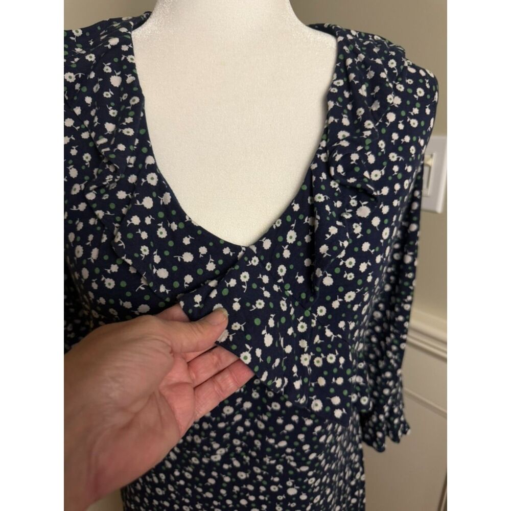 Boden Logan Ruffle Jersey Dress US 10R Navy Ditsy Floral 3/4 Sleeve - Picture 8 of 12